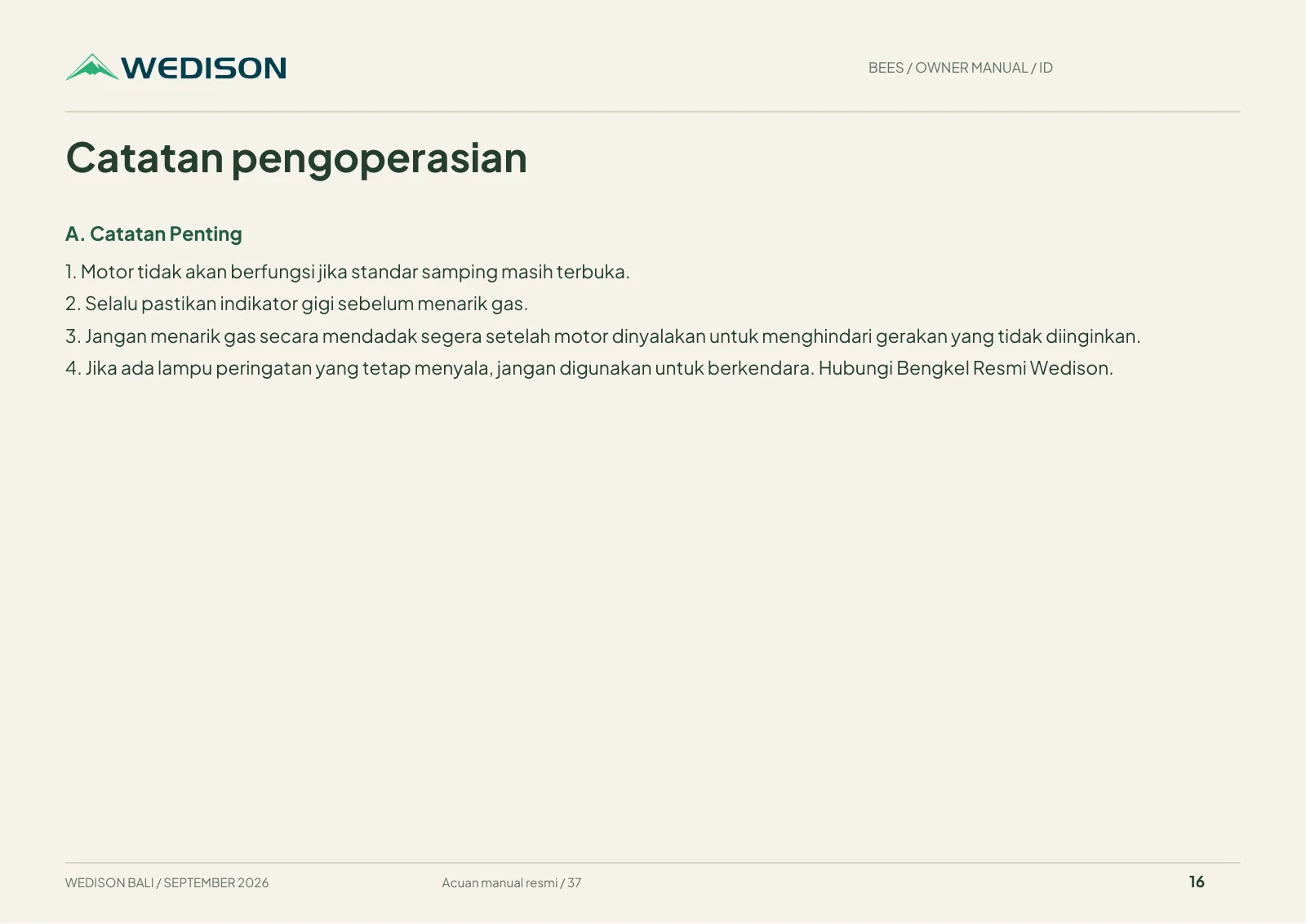 Catatan pengoperasian / Halaman 16