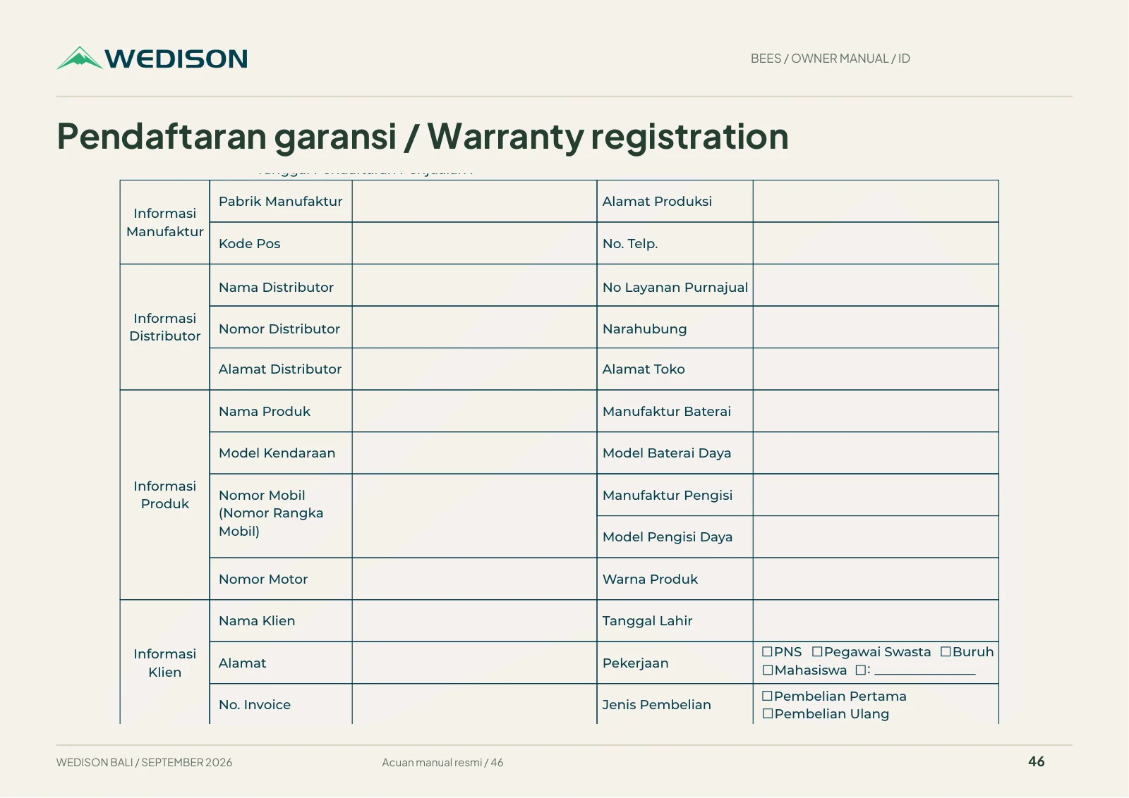 Pendaftaran garansi / Warranty registration / Halaman 46