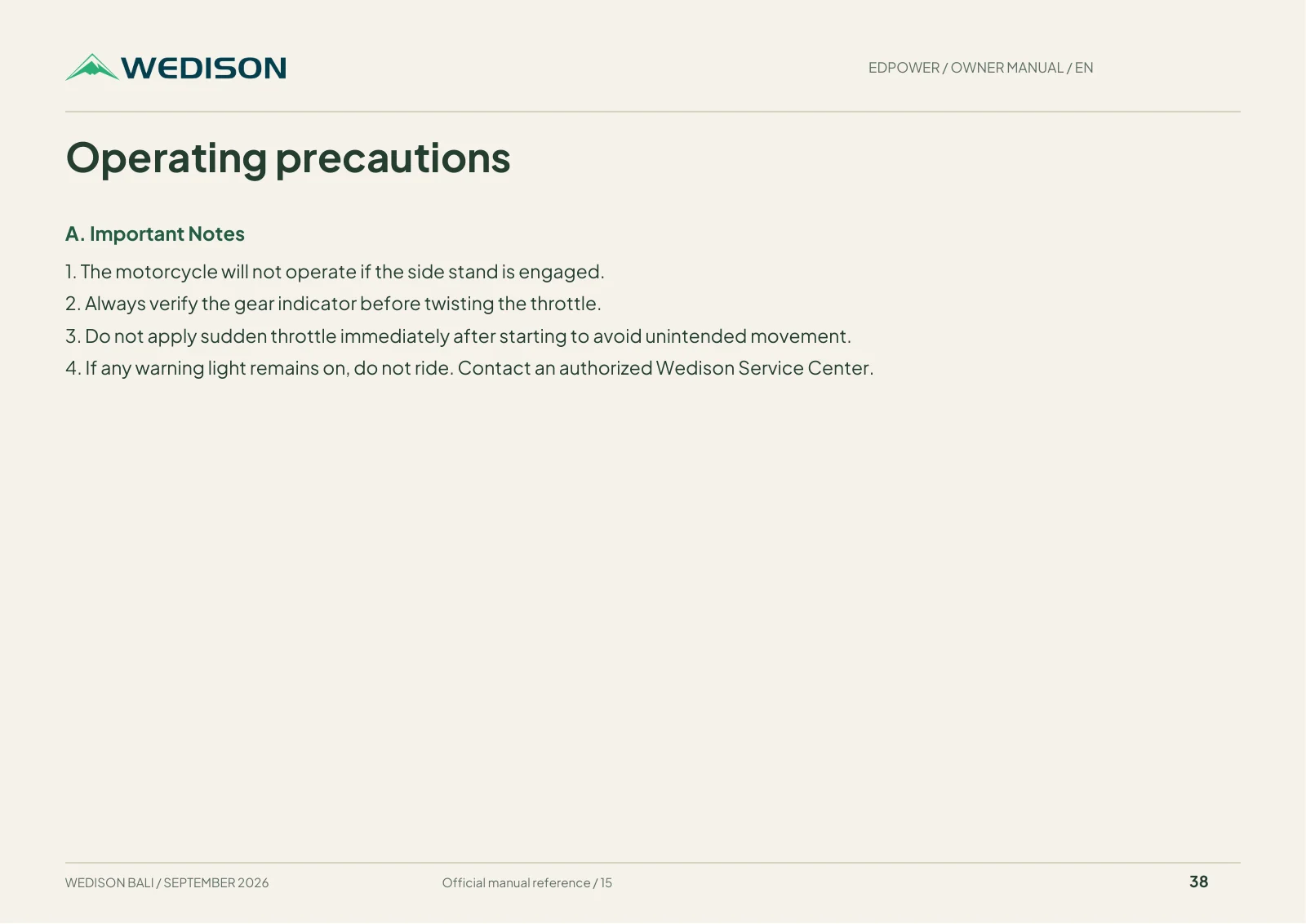 Operating precautions / Halaman 38
