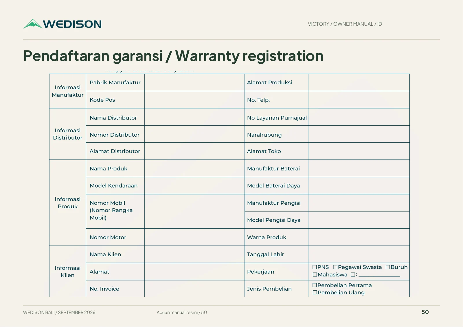 Pendaftaran garansi / Warranty registration / Halaman 50