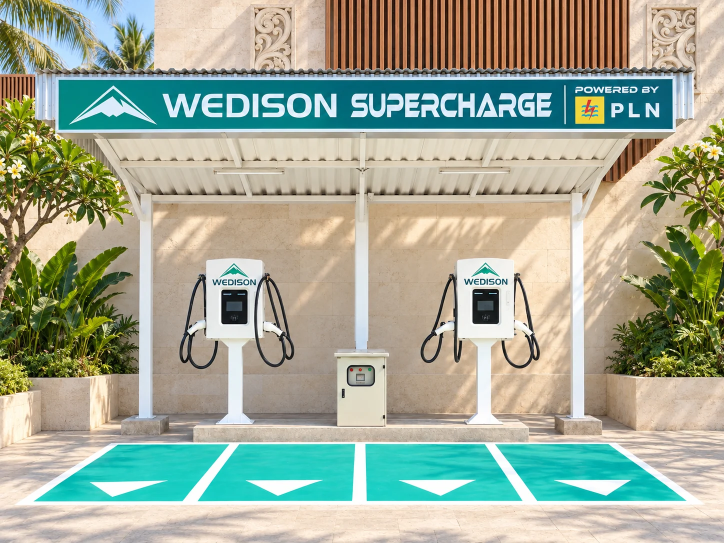 Bali concept visual for Wedison SuperCharge, based on the original installation with two chargers and four charging bays